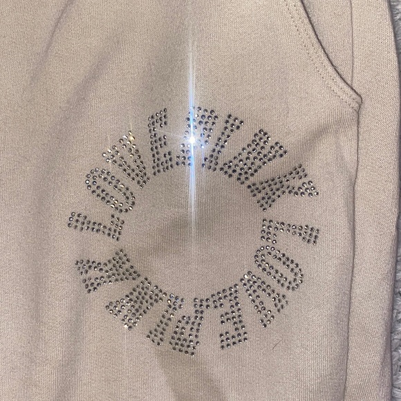 PINK Victoria’s Secret • Cream Colored Bedazzled Joggers - Picture 2 of 5